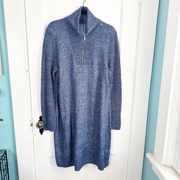 Talbots Zip Collar Sweater Dress Cotton Wool Blend Blue NEW Size Large L - Picture 1 of 10